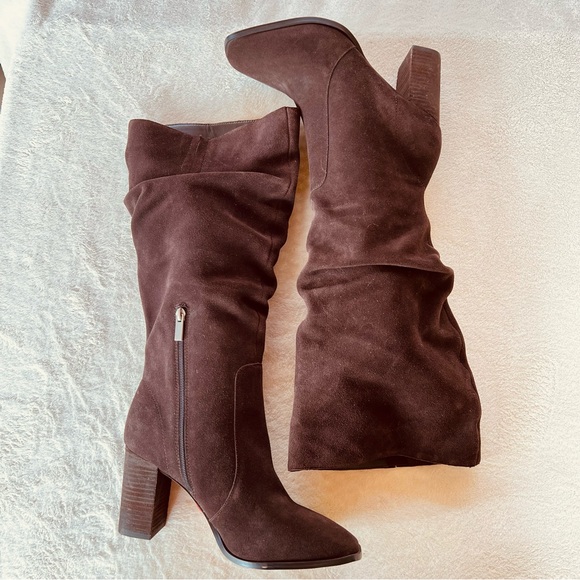 REVOLVE MAHOGANY BROWN SUEDE TALL SLOUCHY BOOTS SIZE 10 NWT - Picture 1 of 8